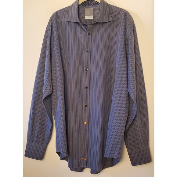 Thomas Dean Dress Shirt XL Mens Blue Gray Stripe Cotton Lightweight Collegiate - Picture 1 of 8